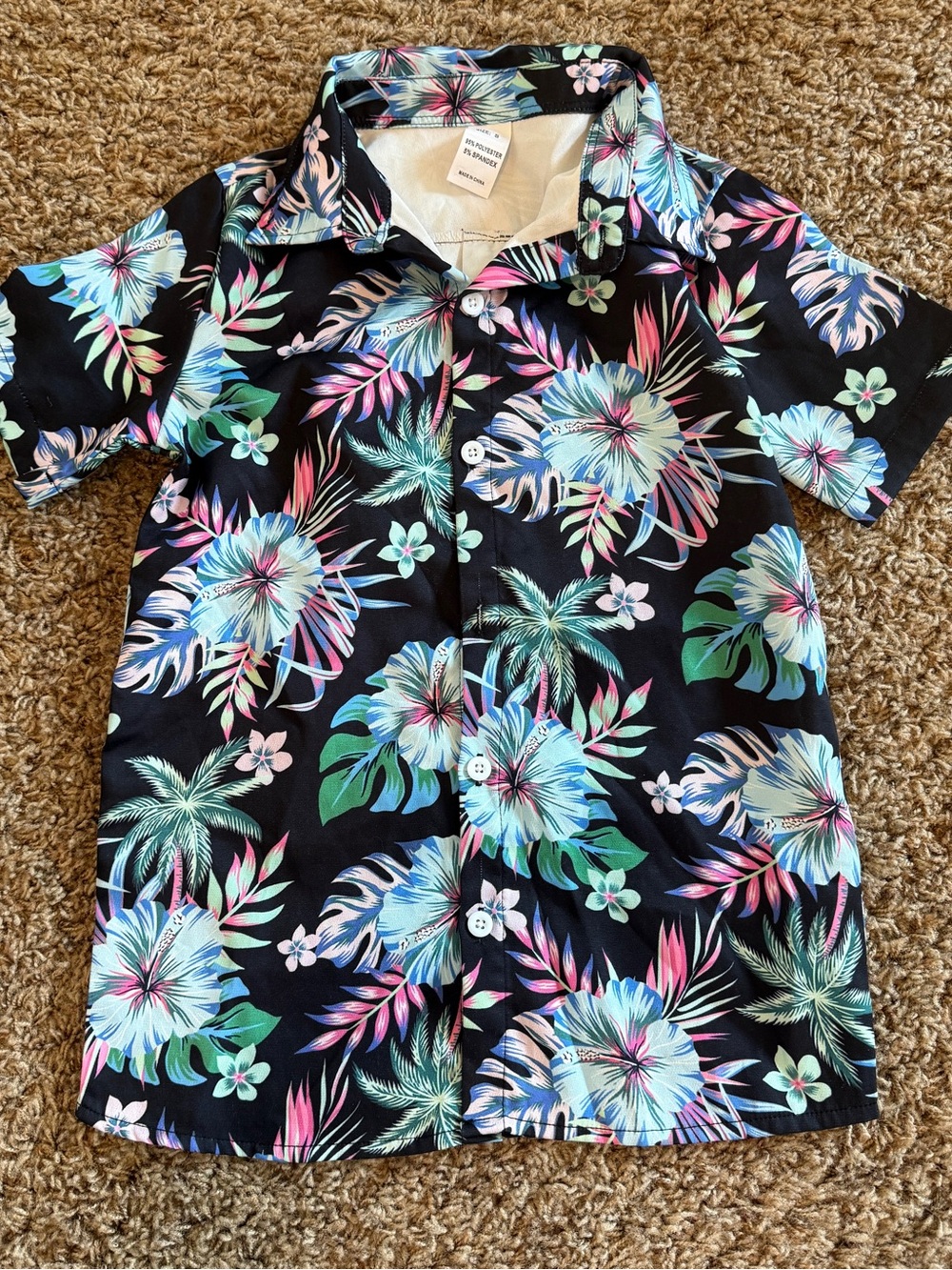Kids Black Tropical Floral Button-Up Shirt - Multicolor